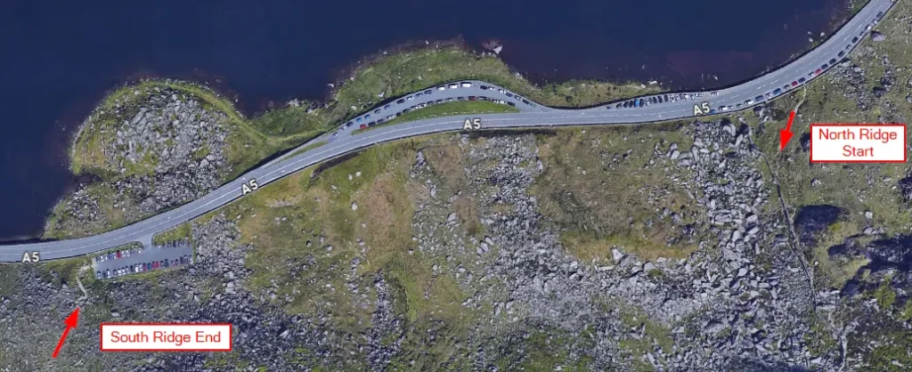map trail guide tryfan parking